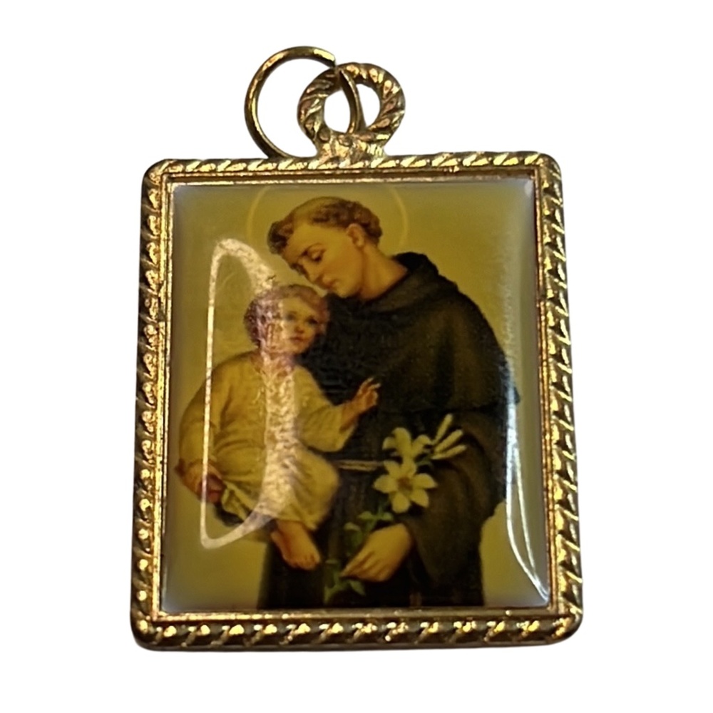 Saint Anthony of Padua Medal Holding Baby Jesus | Easter Lilies Pendant